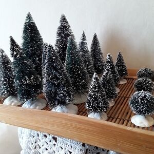 Lemax/Christmas village decorations/bundle of 16 flocked trees/holiday decoratio